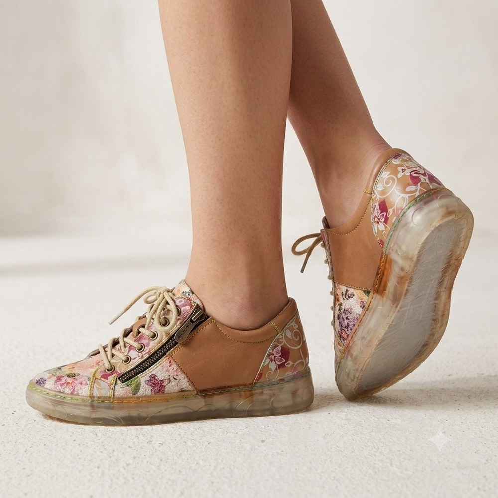 L'Artiste Spring Step Danli Floral Leather Side Zip Sneakers EU 38 US 7.5-8